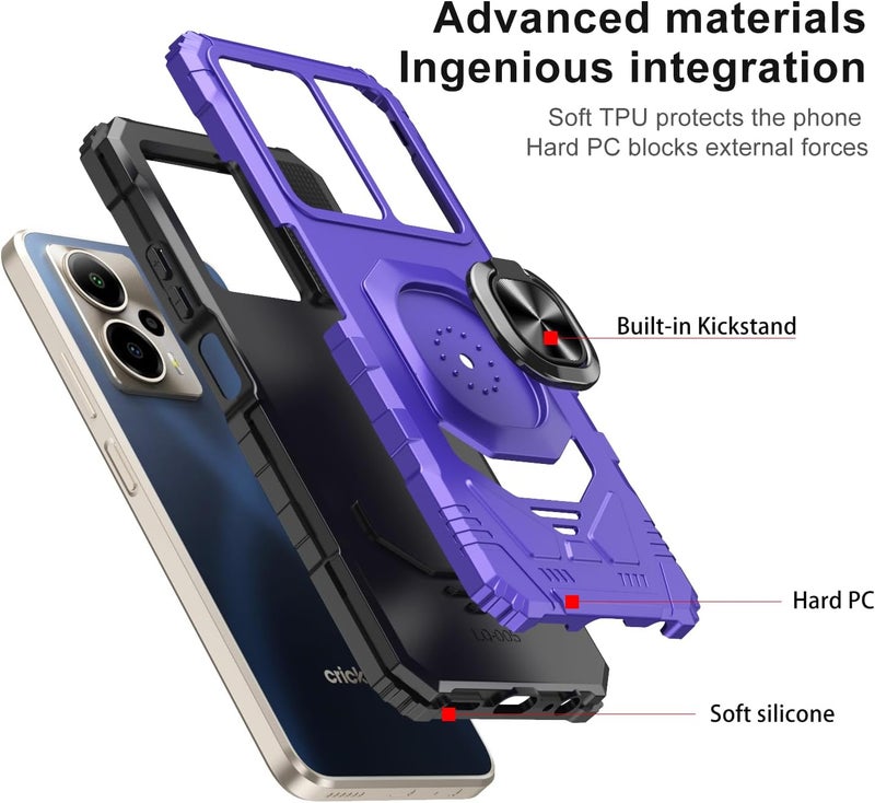 Mocotto for Cricket Outlast 5G 2024 Phone Case AT&T Motivate Pro 5G Case with Tempered Glass Screen Protector,Military Grade Heavy Duty Shockproof Protective Cover,with Ring Kickstand (Purple) - Image 3